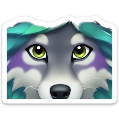 Blue and green and purple fur red eyes wolf  sticker