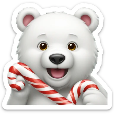 White bear eating candy cane sticker