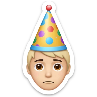 happy who is sad wearing a party hat sticker