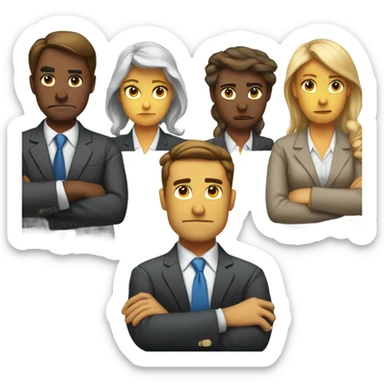 business people sitting around a table looking unhappy sticker