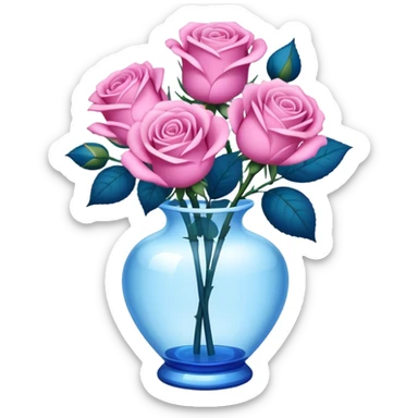 blue roses in transprent pink vase  sticker