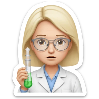 Frowns with Glasses,  Disappointed Scientist: Lab coat, thin glasses, holding test tube, upset expression
 sticker