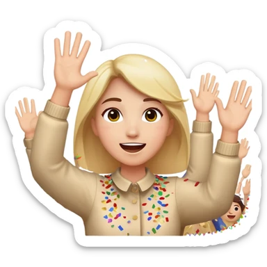 face with hands raised, confetti in the air, cheering at a parade sticker