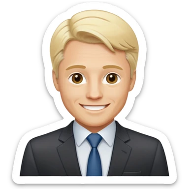 Oleg Tinkov, smiling, blond hair, wearing a business suit sticker