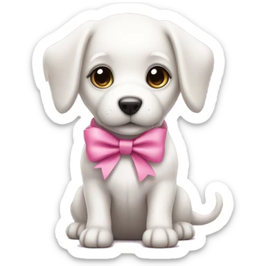 Cute white puppy with a pink bow for a collar sticker