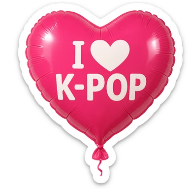 pink kpop fan heart balloon, fun and festive sticker