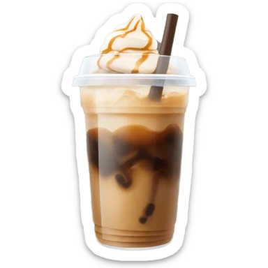 Caramel iced coffee in a clear cup with ice on top  sticker