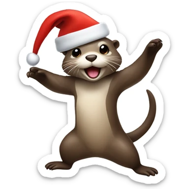 Otter dancing with santa Claus hat  sticker