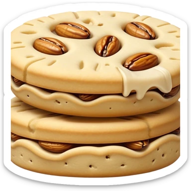 Cinematic Realistic Ma'amoul Dessert Emoji, featuring delicate shortbread cookies filled with dates or nuts rendered with intricate detail and warm, inviting lighting. sticker