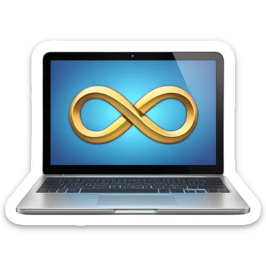 an infinity sign and a laptop with video sticker
