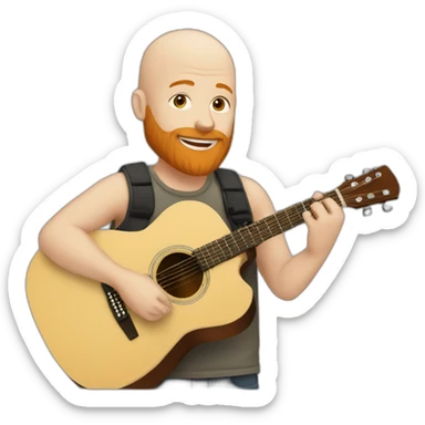 white bald guy with ginger beard playing acoustic guitar w sticker