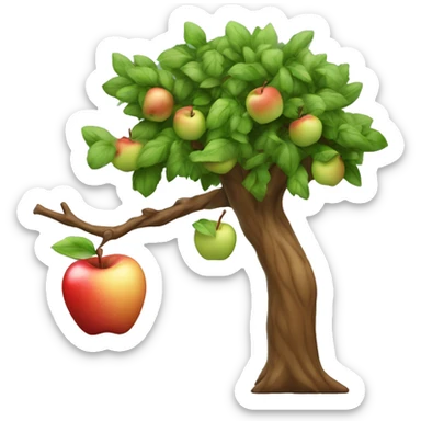 make the emoji display a tree with a branch hanging towards the ground with an apple that is almost touching the ground sticker