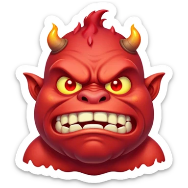Combine the red ogre emoji, the hot emoji, and the eyes looking emoji into a new emoji sticker