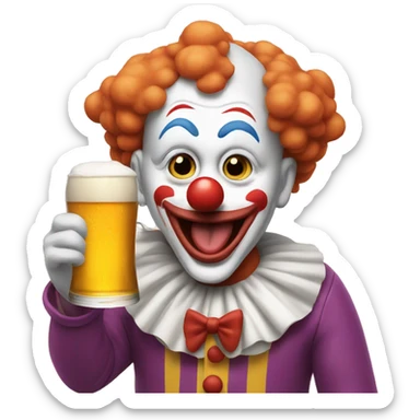 Clown drinking beer and eating hotdogs  sticker
