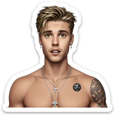 male model with cross necklace sticker