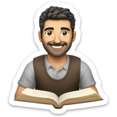 Armenian men reading book and looking at camera and smiling  sticker