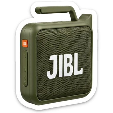 Simple JBL Go Clip 4 portable speaker, military green color, minimal design, iOS emoji style sticker