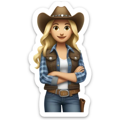 Left brunette girl and right blonde girl in cowboy style sticker