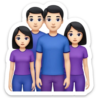 4people 2 men and 2 women. with black hair and white skin. ready to create a team. with blue and purple clothes sticker