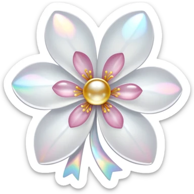 white sakura flower with a bow and holographic center sticker