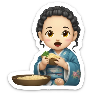 The baby girl eating nodle and with traditional chiese clothes sticker