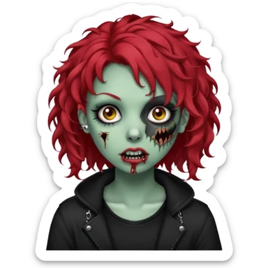 zombie girl red hair cacheado com piercings na boca e nariz roupa emo sticker