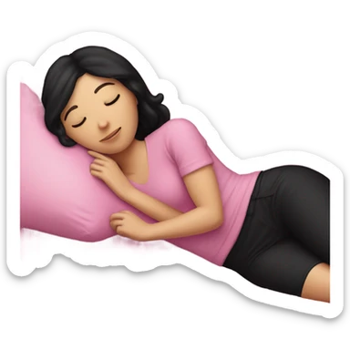 White girl with black hair sleeping in pink pillow  sticker