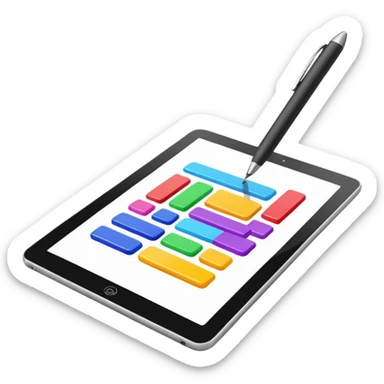 A digital pen drawing colorful rectangules on a tablet sticker