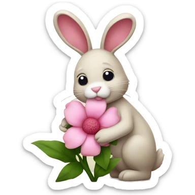 Pink flower hugging rabbit sticker
