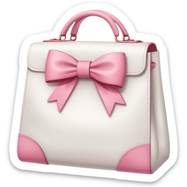 A white bag with a pink bow on the strap sticker