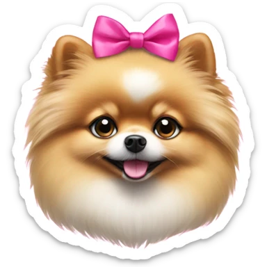lying small Pomeranian with a pink bow sticker
