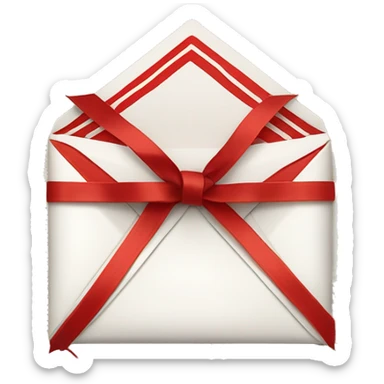 White envelope, with red and white striped border, wrapped in twine with pine needle underneath bow  sticker