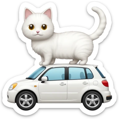 Please create a small emoji the size of 🚗 featuring a white cat on a white car viewed from side. Again the emoji must be extremely small, much small than a standard sized sticker. sticker