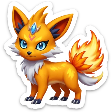 Fiery ablaze magmatic lava evil angry cute ethereal Zorua-WereGarurumon-Zeraora-Renamon-Absol-fusion-hybrid-creature (full body sticker