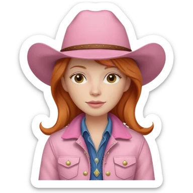 Ginger long hair cowgirl with soft pink hat and jacket sticker