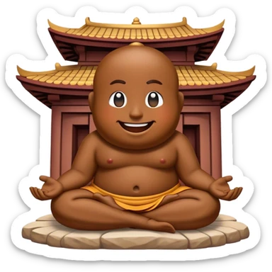 meditating laughing poop emoji at temple sticker