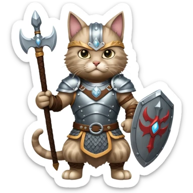 valorous Viking cat in Valhalla, detailed armor, heroic pose, glowing sky sticker