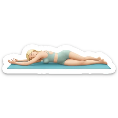 Nude woman, thin blonde, C Cup, lying in yoga posture, Ananda Balasana sticker