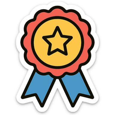 vector icon of a most popular award badge with gold and colorful elements, elegant and minimalist flat design, isolated on white background, 2D flat vector, trending icon look, soft shadows, no text, perfect for commercial use, icon style sticker