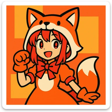 An anime girl with red hair in a fox costume sticker