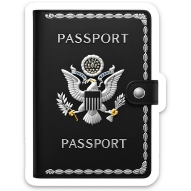 black passport with silver details sticker