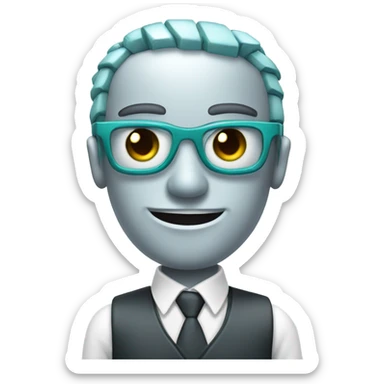 a friendly robot accountant with teal coloured eyes and black pupils sticker