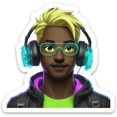Anime gamer guy cyberpunk neon sticker