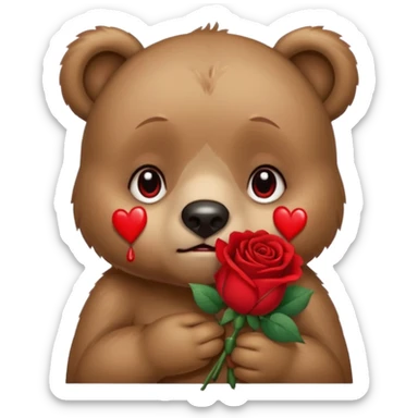 Cute bear with crying  eyes holding roses with this emoji expression  sticker