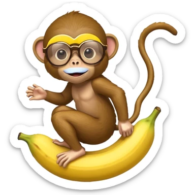 A monkey with cool glasses riding on a banana sticker