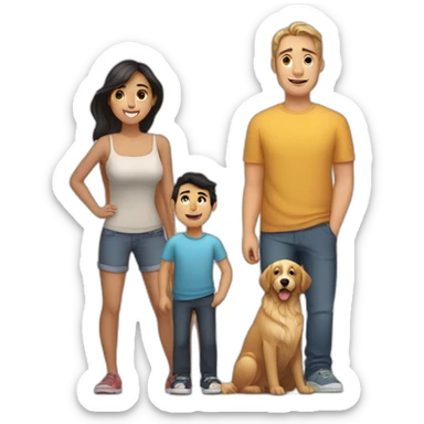 Family; -young skinny Caucasian brunnet dad-, -young Caucasian black haired dad-,-golden retriever- sticker