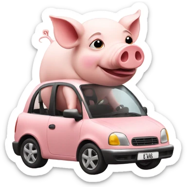 A pig driving a car sticker
