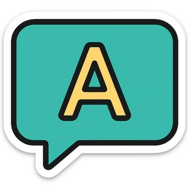 teal chat box bubble with an A, rounded corners, minimal design sticker