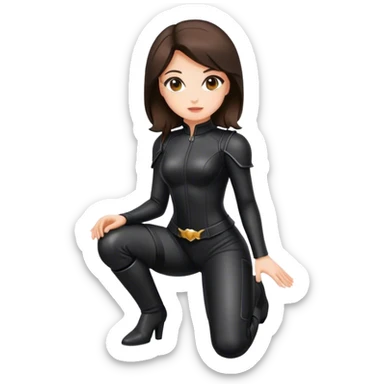 brunette woman in black leather costume kneeling sticker