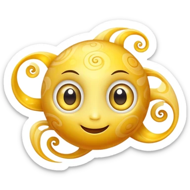 fantasy yellow planet with swirls and a cute smiling face with big eyes sticker